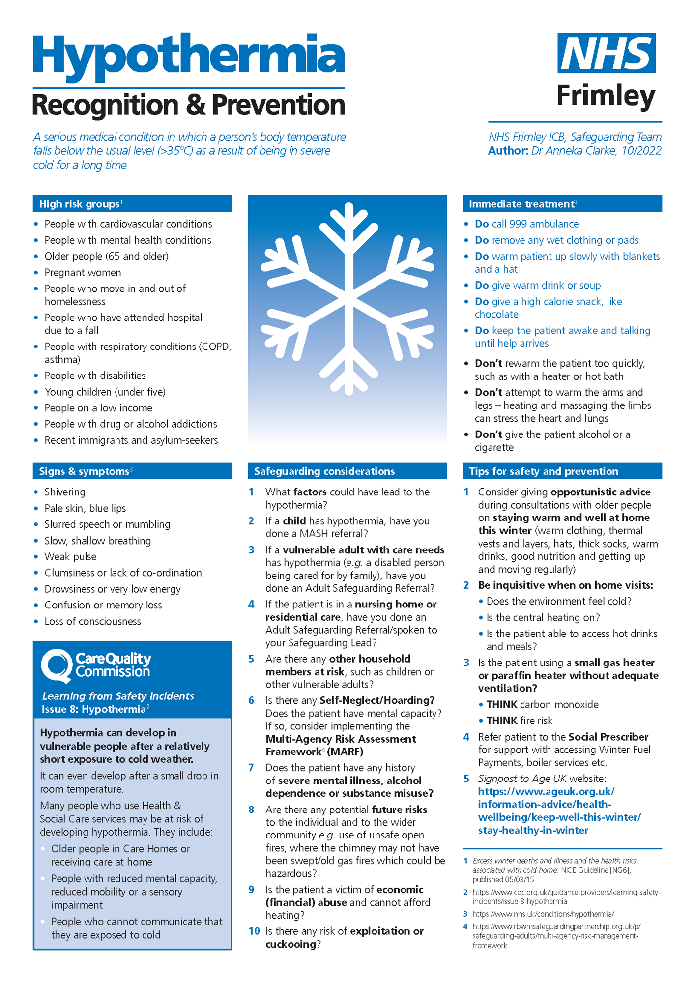 NHS Hypothermia Oct 2022 front cover